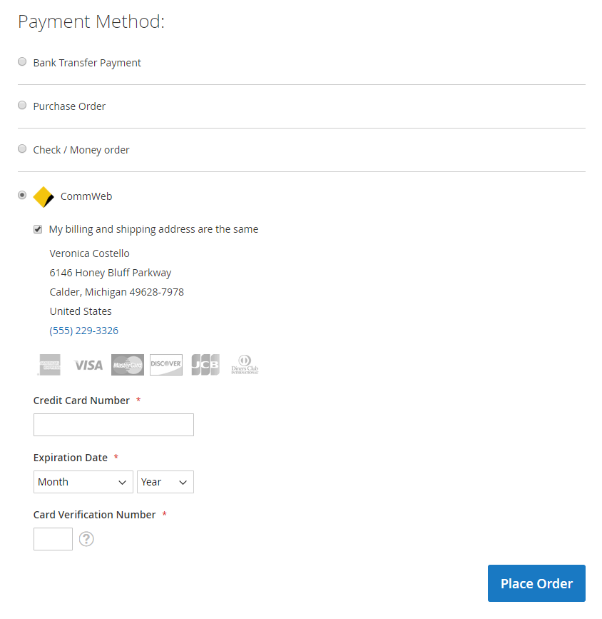 CommWeb payment method