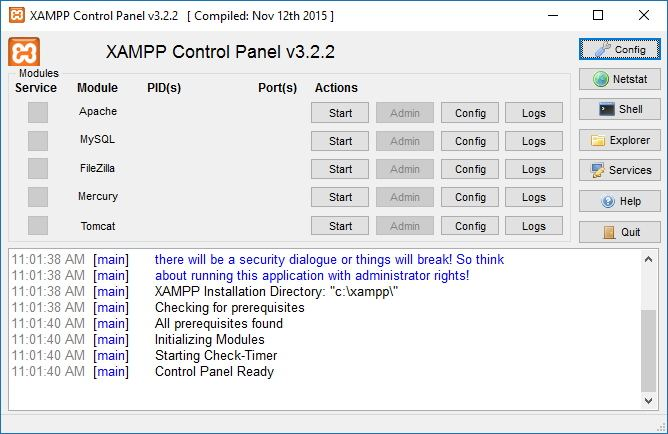 open XAMPP