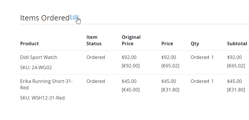 Modify ordered items at View Order page