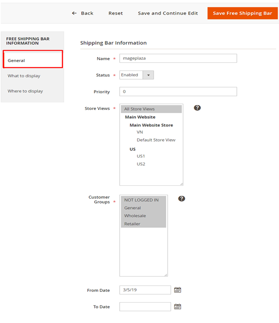 configuration for free shipping bar