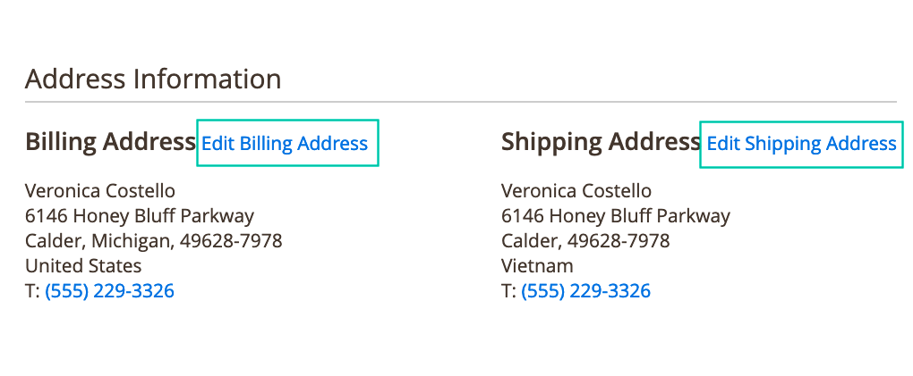 Change billing and shipping address