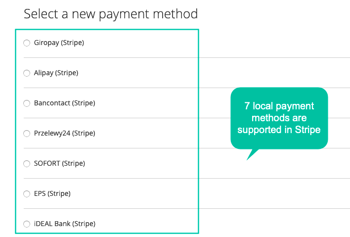 Stripe extension accept the most popular local payment methods