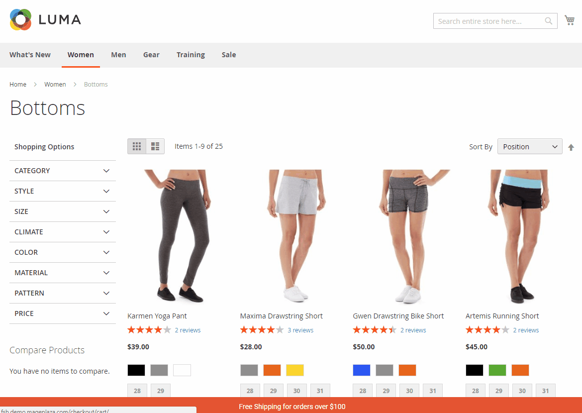 at frontend bottom of page free shipping bar 