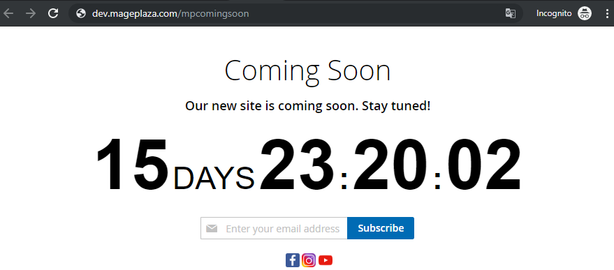 Coming Soon page on the frontend