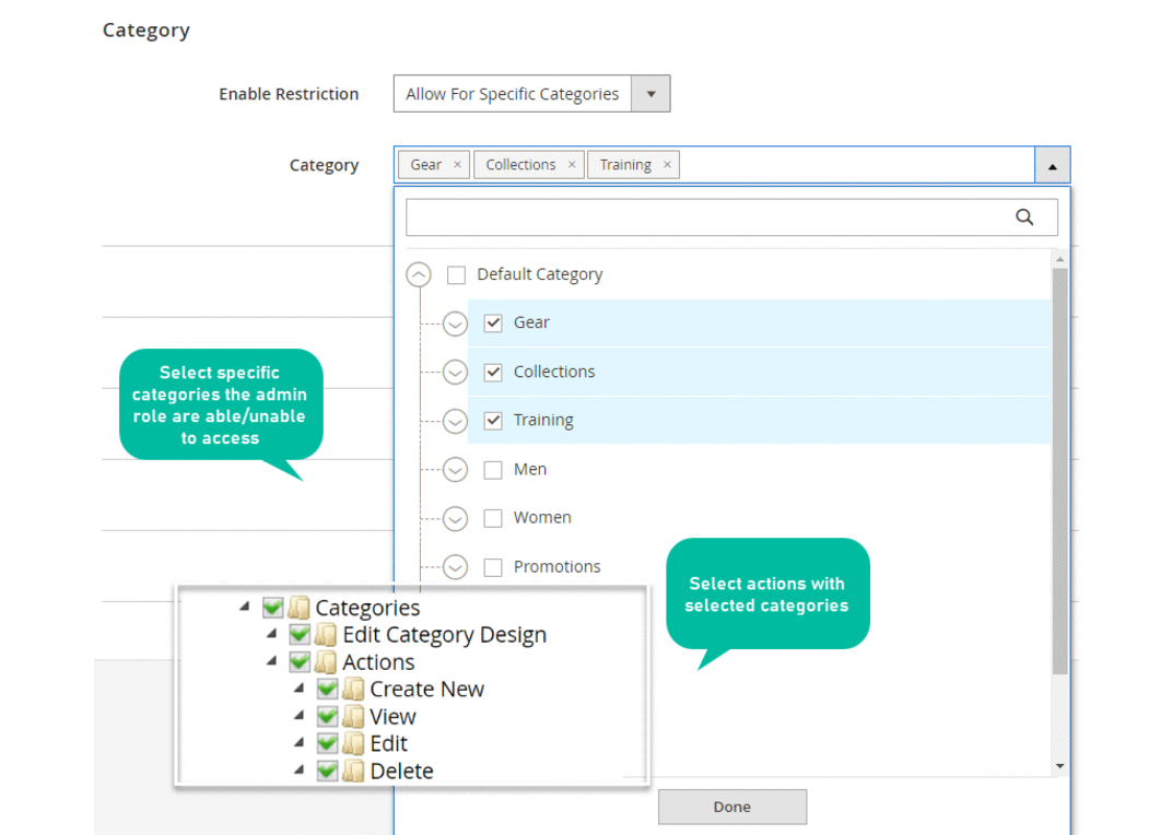 Limit access to product categories and attributes