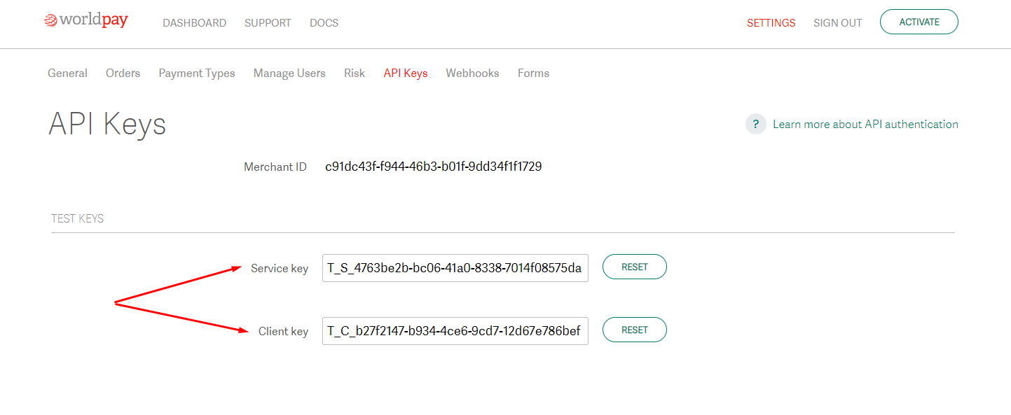 Worldpay API Keys