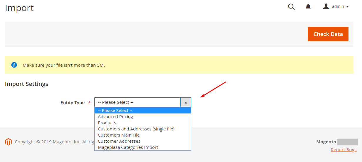 Selecting import by categories