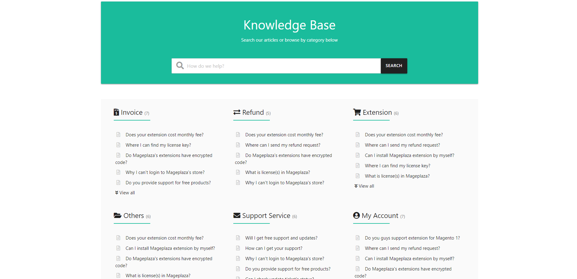 Layout of the Knowledge Base page