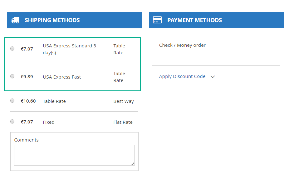 various shipping methods