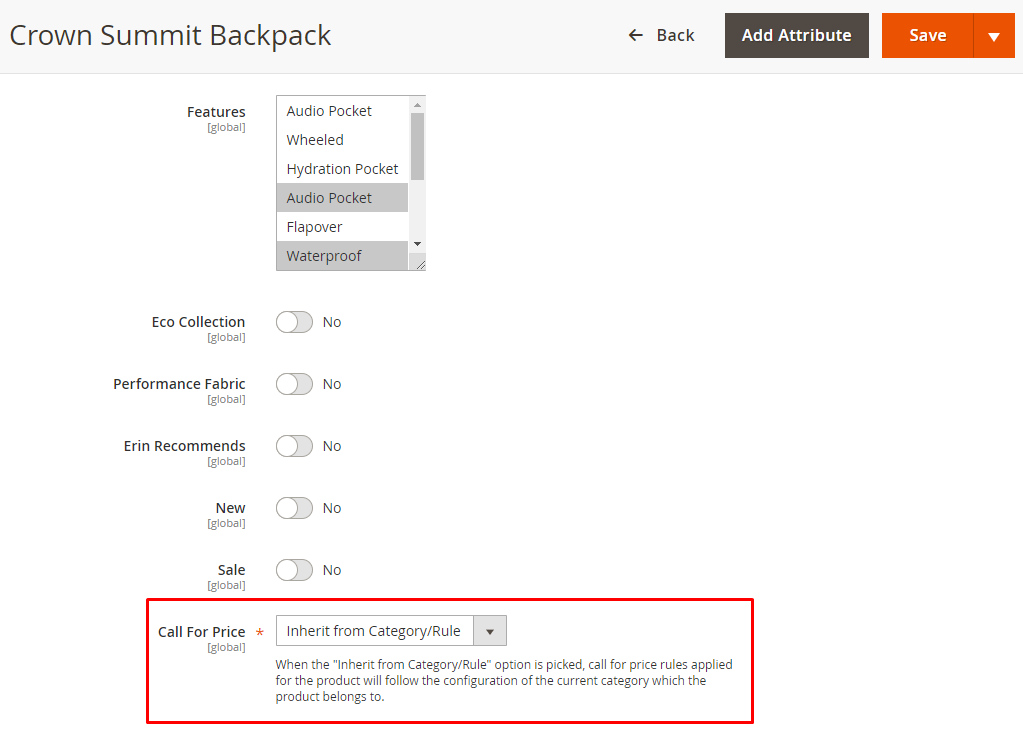 Setting via specific product