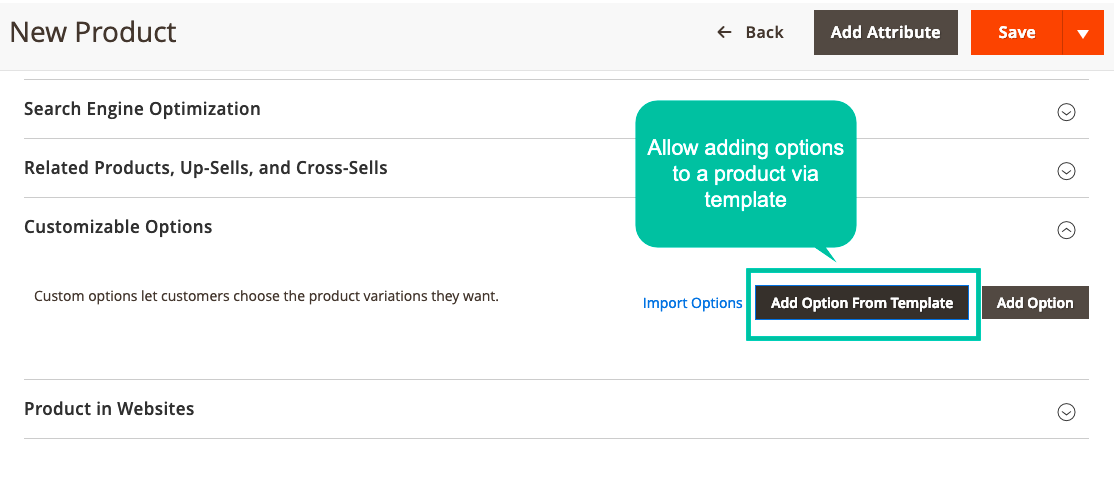 import product options via a template