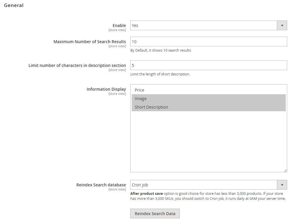 Configure search by SKU