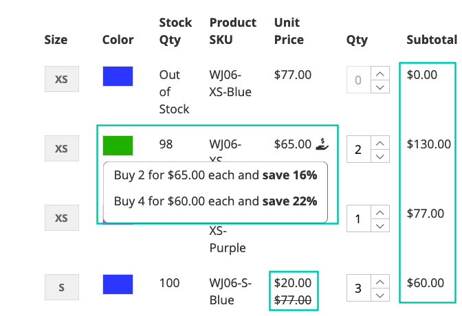 Show advanced pricing of configurable products