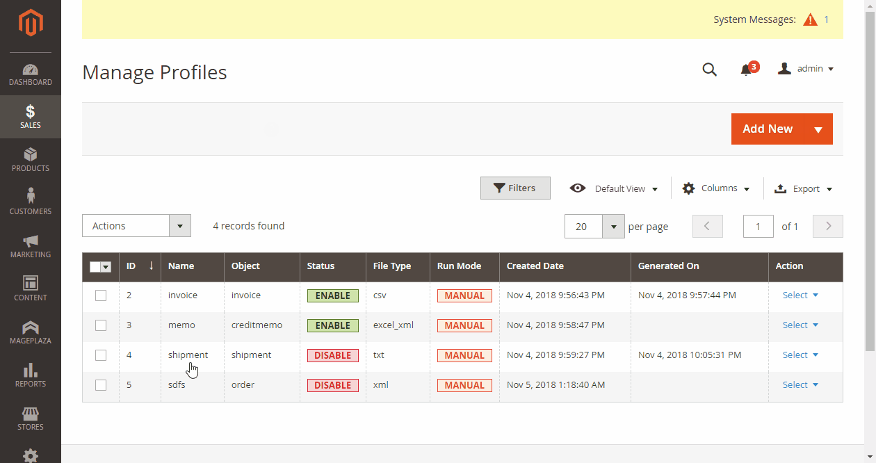 Ability to export orders in available templates